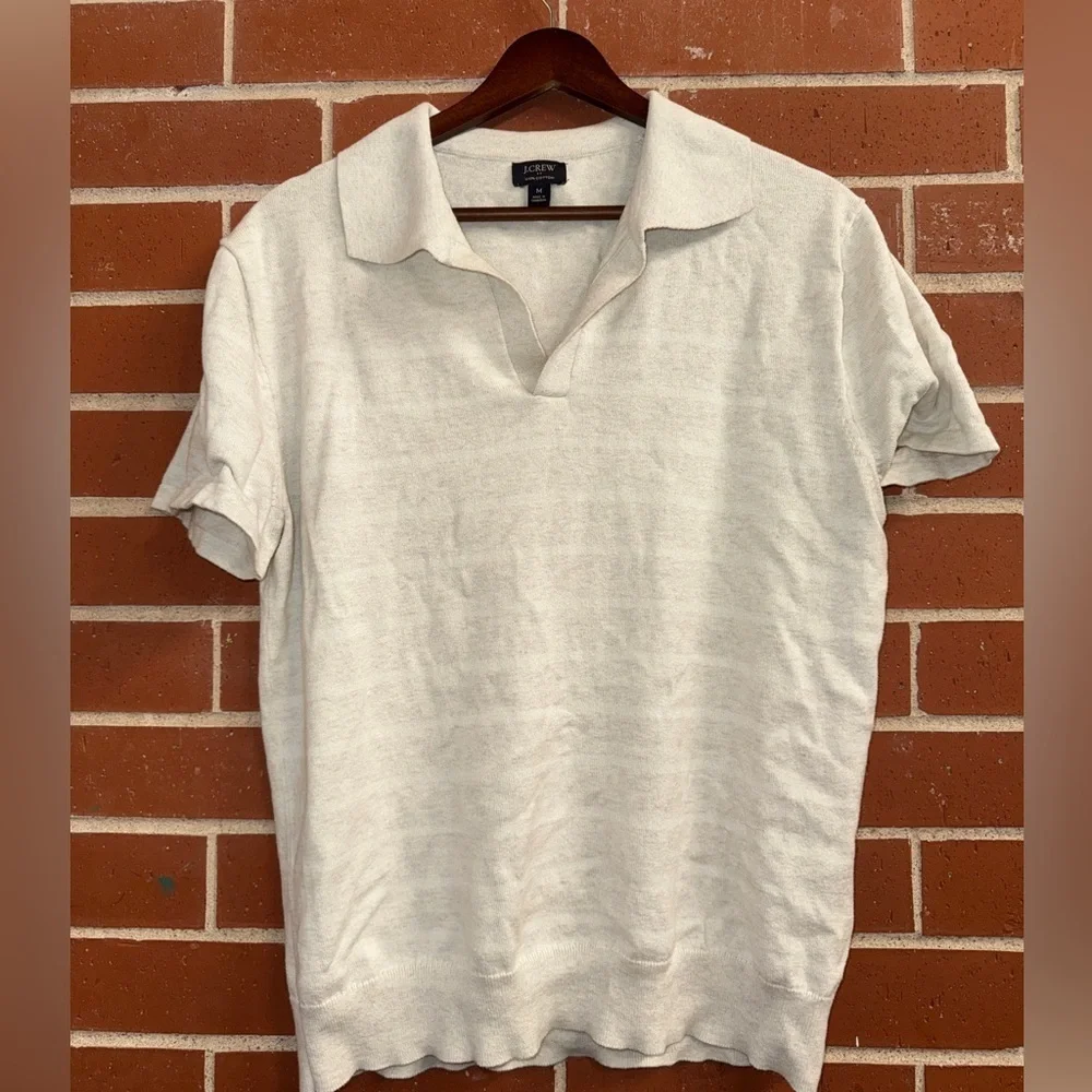 J.Crew 100% Cotton Knit Open-Collar Polo Men’s Medium – Cream Beige